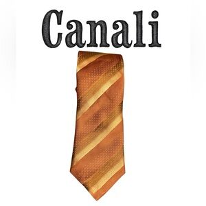 Canali Orange and Gold Silk Ties with Diagonal Stripes